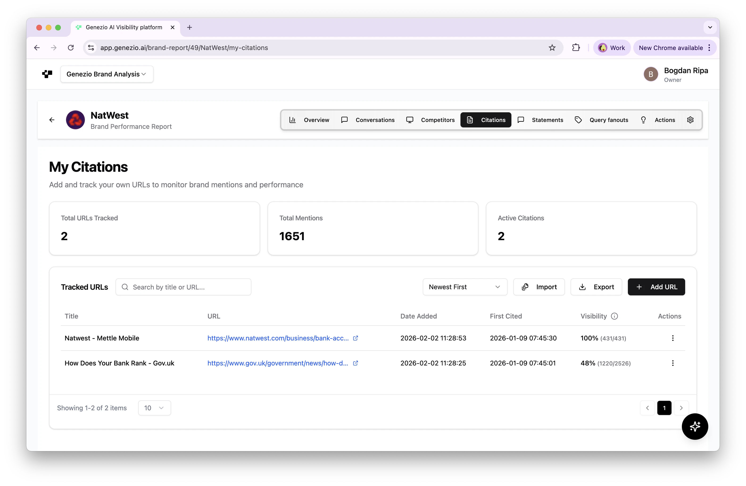 Managing your monitored citations Managing your monitored citations