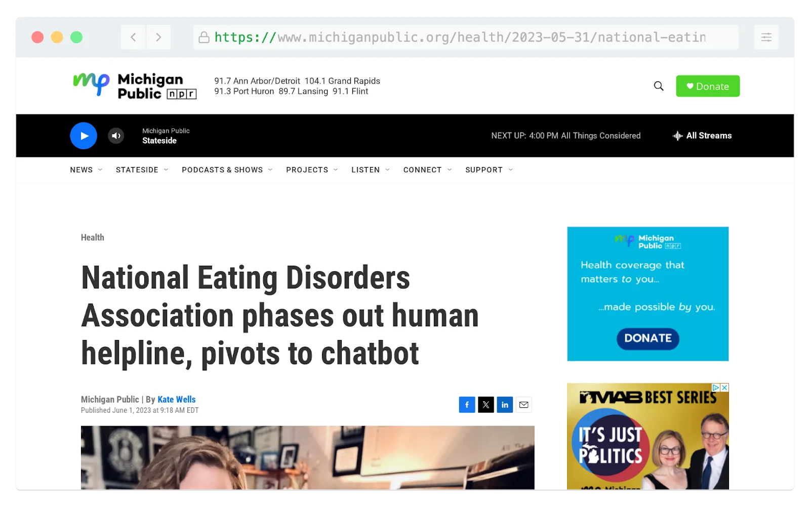 National Eating Disorders
Association phases out human helpline, pivots to chatbot