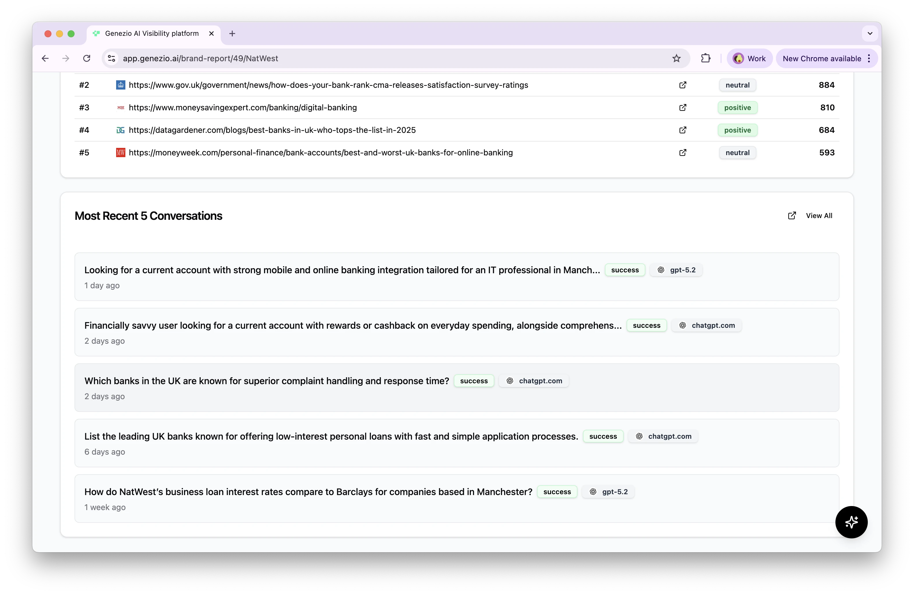Most Recent 5 Conversations Most Recent 5 Conversations